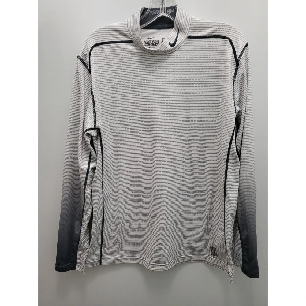 Nike Pro Combat T-Shirt Mens L Gray Dri-Fit Fitted Football Compression